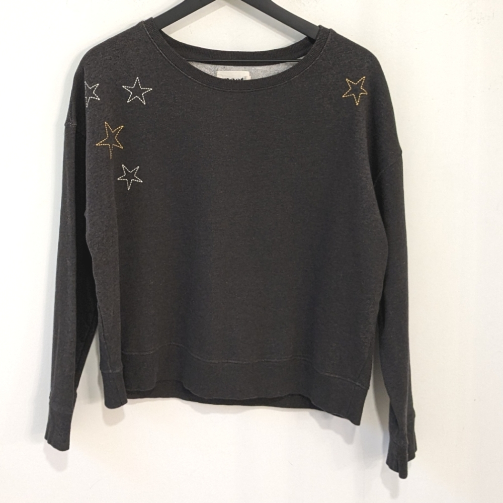 Pact Organic Cotton Grey Embroidered Star Crewneck Boxy Sweatshirt Women's XL